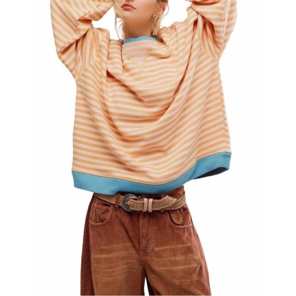 Free People Sweaters - NWOT Free People We The Free Women’s Classic Striped Crew Latte Combo Sz L